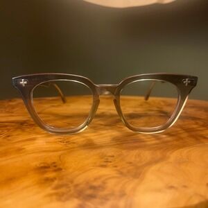 Vintage Bausch & Lomb B&L Safety Glasses Gray Cat Eye Frames 48-20 Cross Rivet